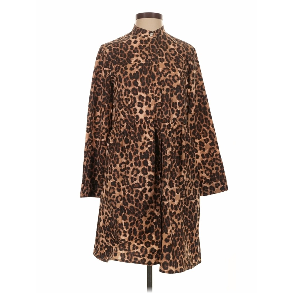 Untuckit Jackie Dress Womens Small Brown Animal Print Babydoll Mock Neck Mini